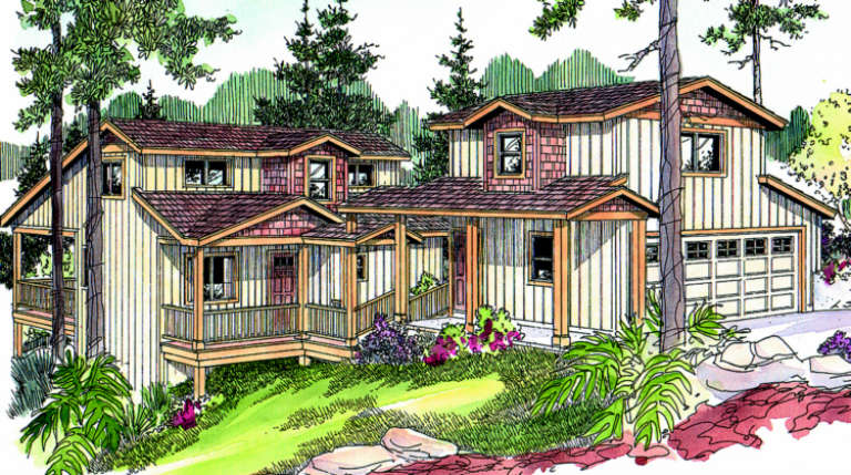 Narrow Lot House Plan #035-00351 Elevation Photo