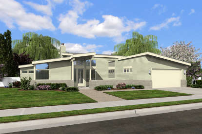 Mid Century Modern House Plan #2559-00004 Elevation Photo