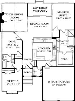 Floorplan 1 for House Plan #3323-00054