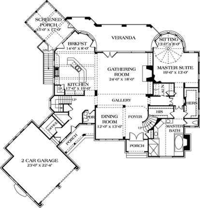 Floorplan 1 for House Plan #3323-00442