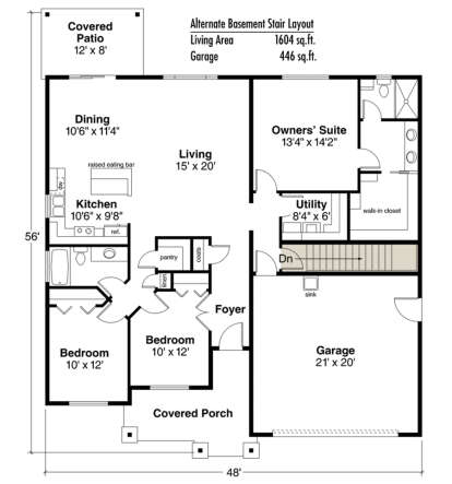 Main Floor w/ Basement Stair Location for House Plan #035-00480
