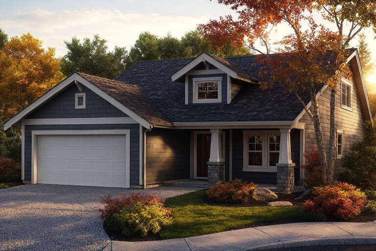 House Plan House Plan #1308 Angled Front Elevation - Fall