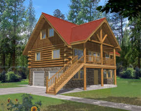 Log House Plan #039-00064 Elevation Photo