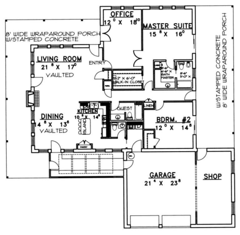 Southern Plan: 2,008 Square Feet, 2 Bedrooms, 2.5 Bathrooms - 039-00102