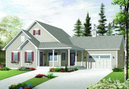 2 Bed, 1 Bath, 1289 Square Foot House Plan - #034-00961