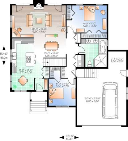 Floorplan 1 for House Plan #034-00970