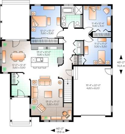Floorplan 1 for House Plan #034-00973