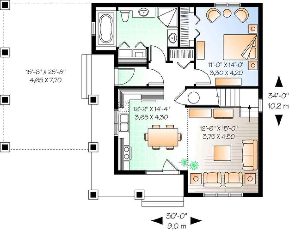 Floorplan 1 for House Plan #034-00991