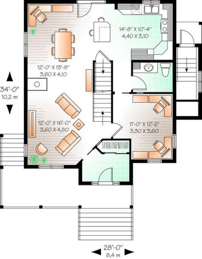 Main Level Floor Plan for House Plan #034-01008