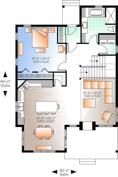 House Plan 034-01049 - Narrow Lot Plan: 1,742 Square Feet, 2-3 Bedrooms, 2 Bathrooms