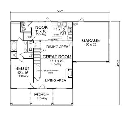 Floorplan 1 for House Plan #4848-00020