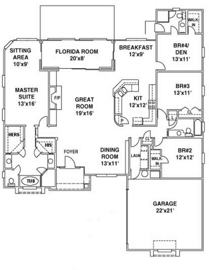 Floorplan 1 for House Plan #4766-00070