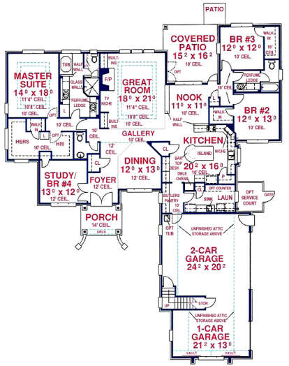 Floorplan 1 for House Plan #4766-00142