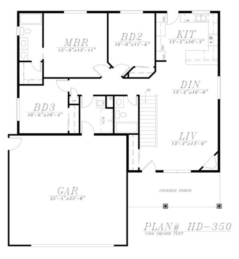 Ranch Plan: 1,350 Square Feet, 3 Bedrooms, 2 Bathrooms - 5244-00004