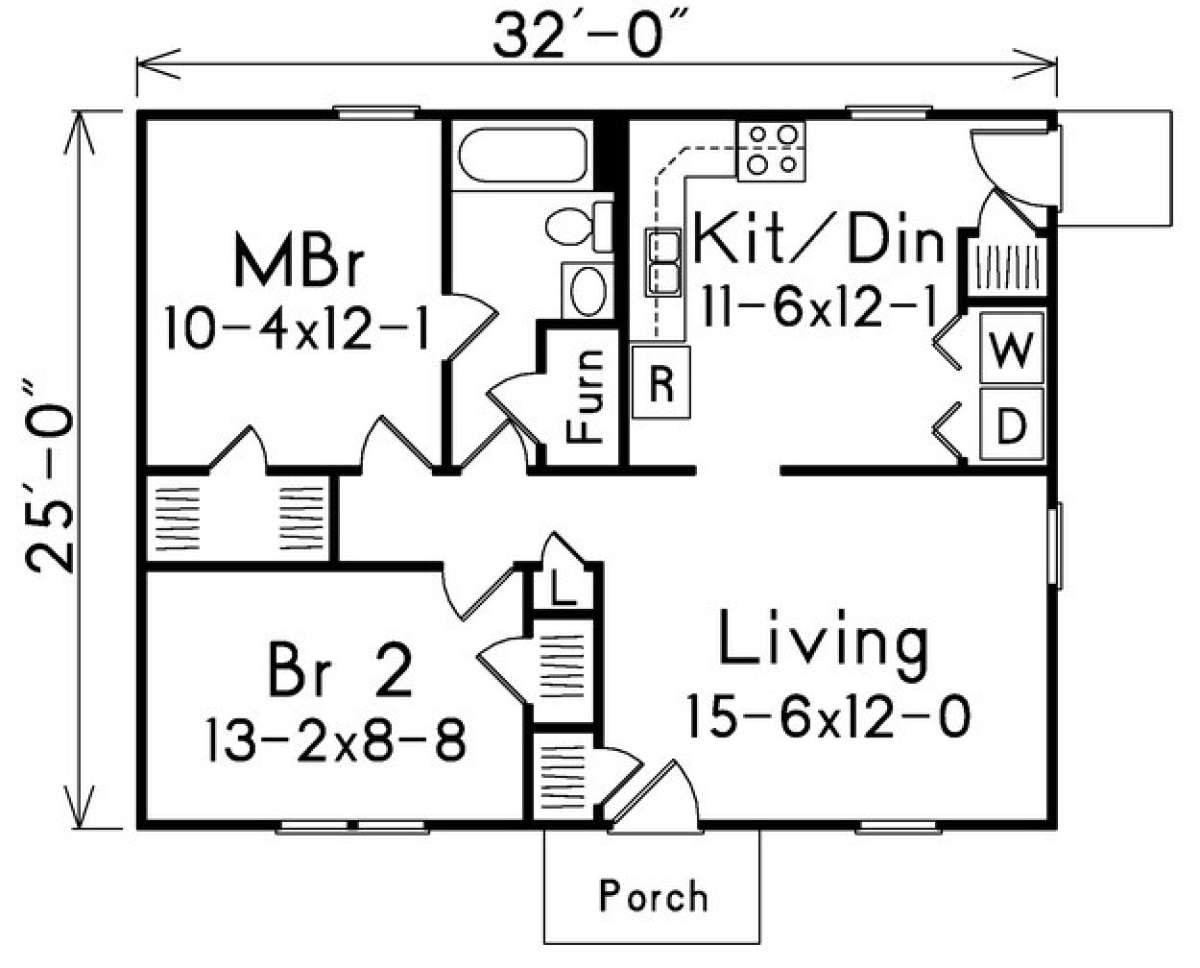 Narrow Lot Plan: 800 Square Feet, 2 Bedrooms, 1 Bathroom - 5633-00016