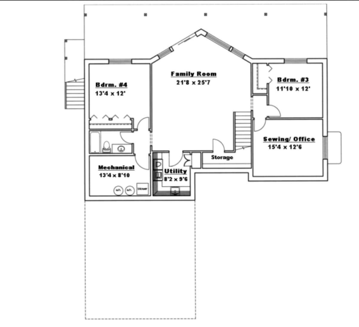 Basement Floor for House Plan #039-00197