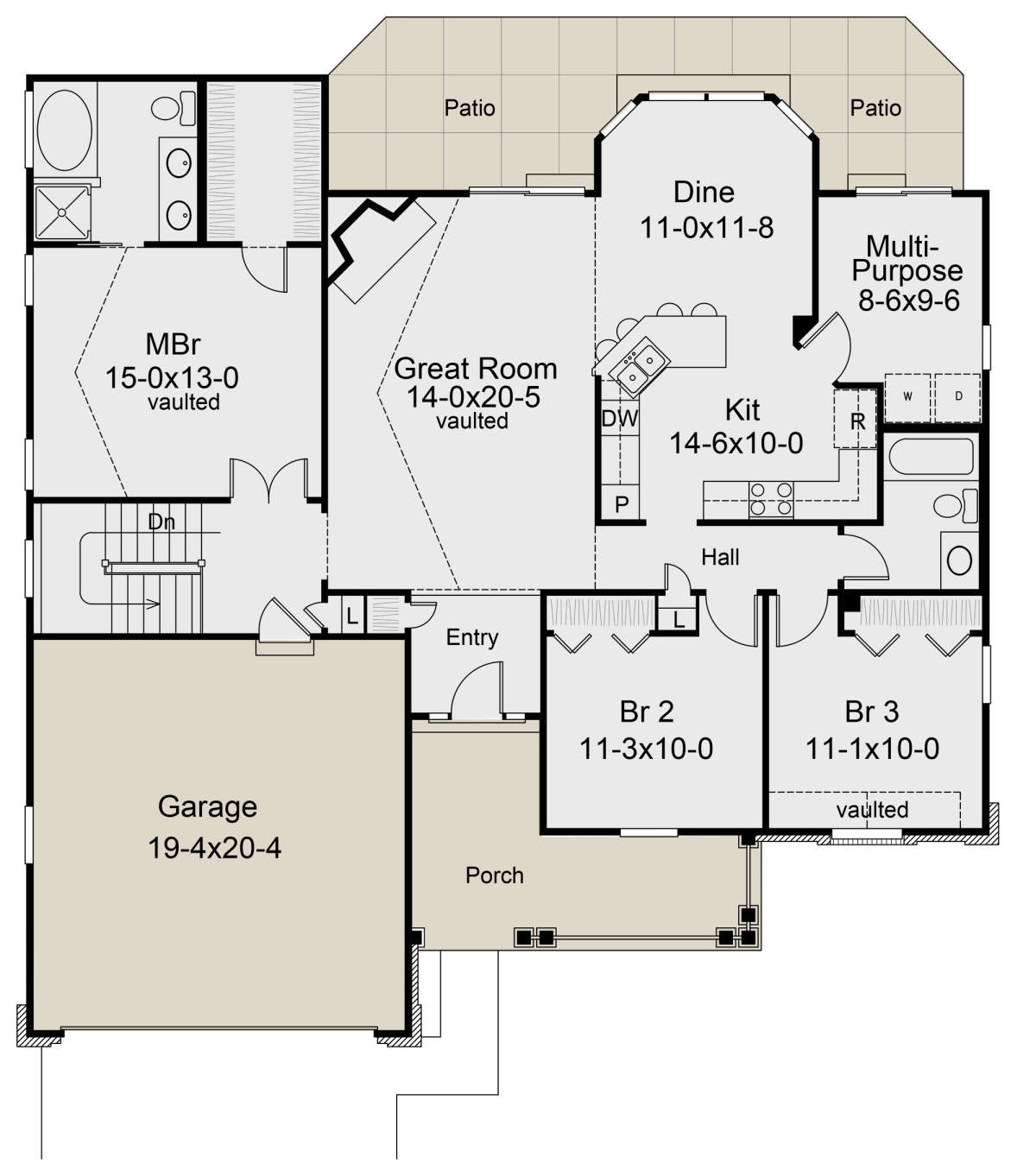 Main Floor w/ Basement Stair Location for House Plan #5633-00168