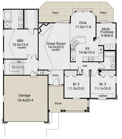 Main Floor w/ Basement Stair Location for House Plan #5633-00168