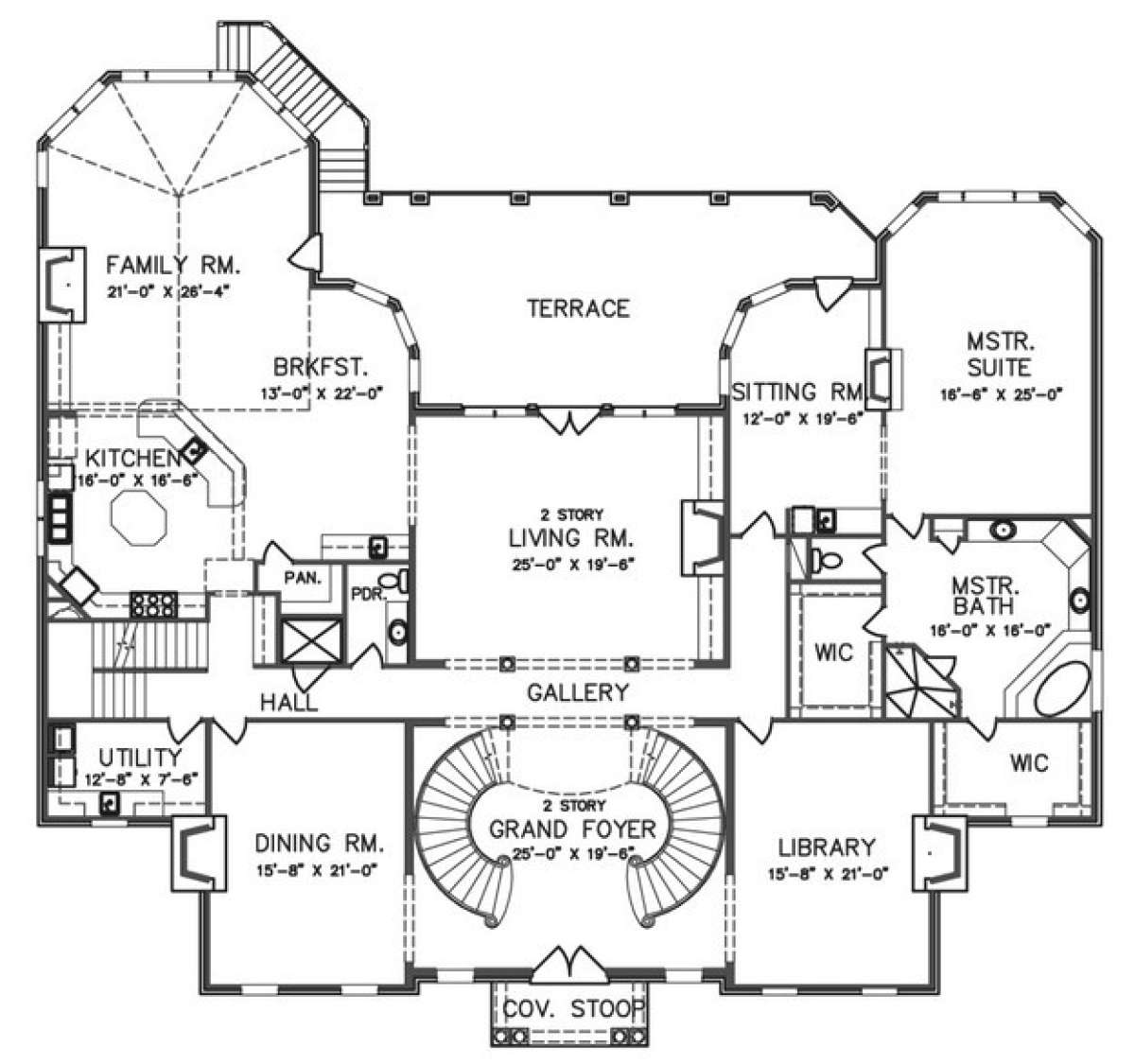 Dual Staircase Floor Plans Plan 035H 0034 | The House Plan Shop