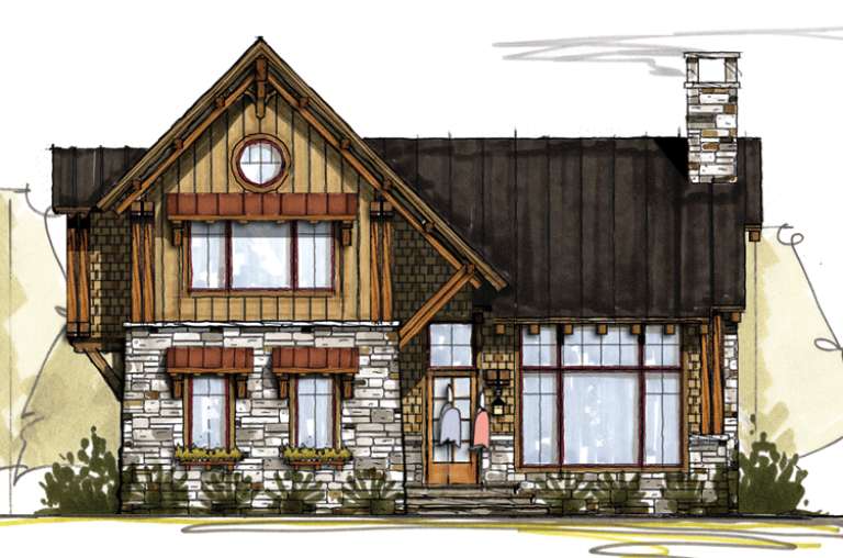 Mountain Rustic House Plan #8504-00029 Elevation Photo