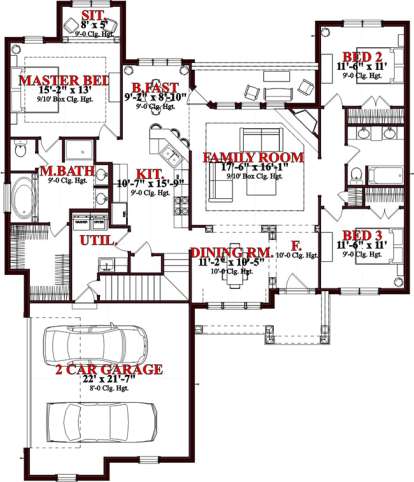Floorplan 1 for House Plan #1070-00024