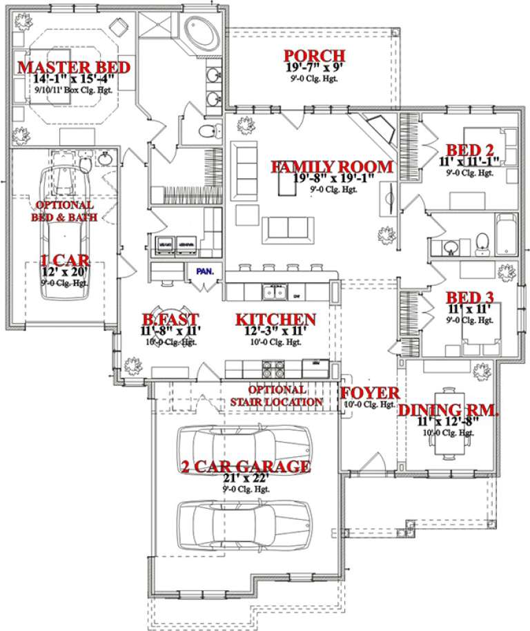 Traditional Plan 2,025 Square Feet, 4 Bedrooms, 2 Bathrooms 107000152