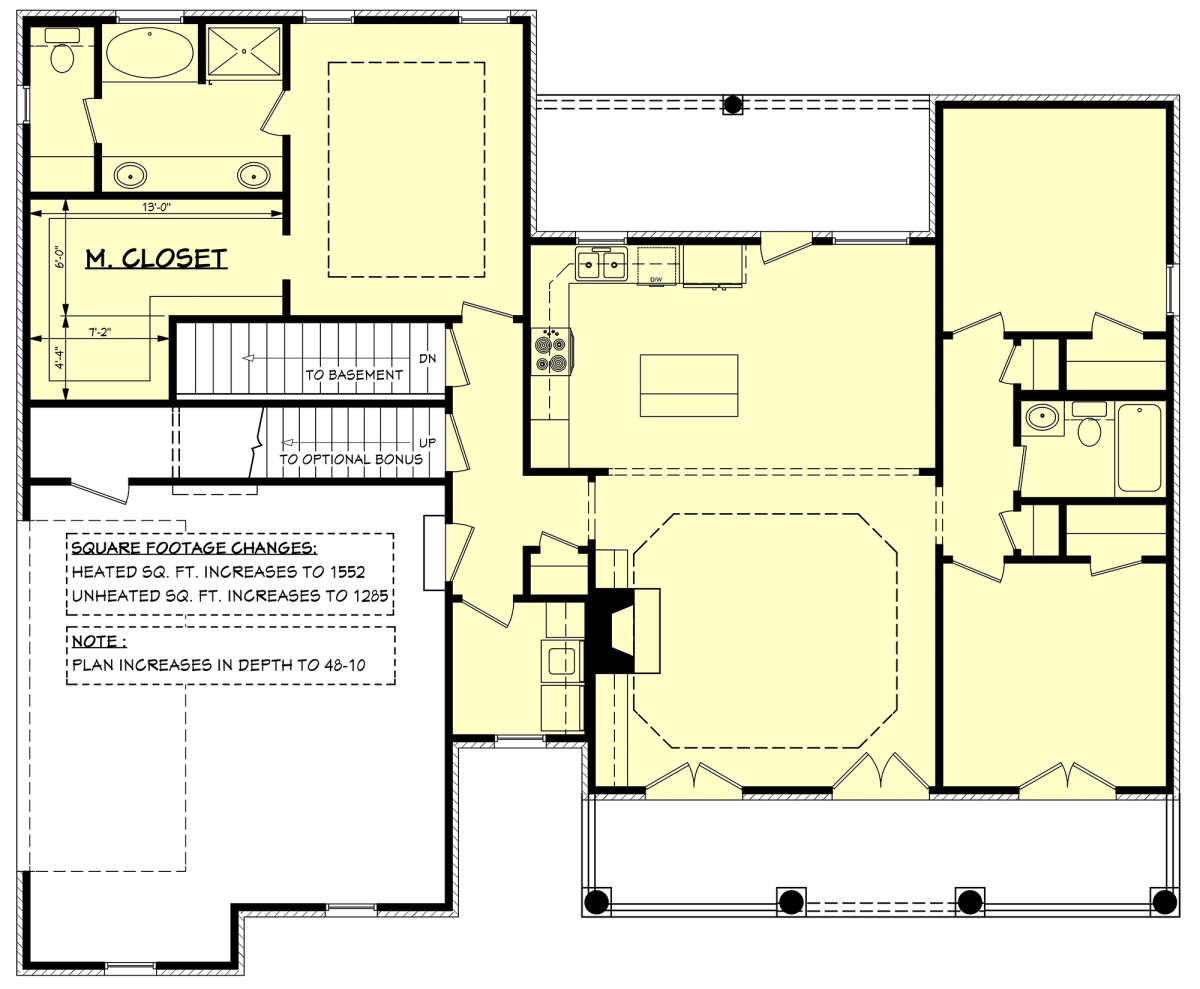Main Floor w/ Optional Bonus Room Stairs for House Plan #041-00058