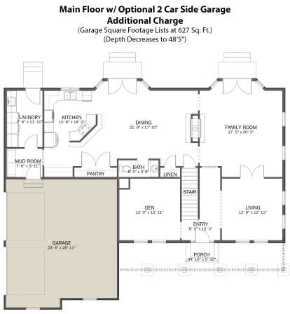 Main Floor w/ Optional 2 Car Side Garage for House Plan #2802-00001