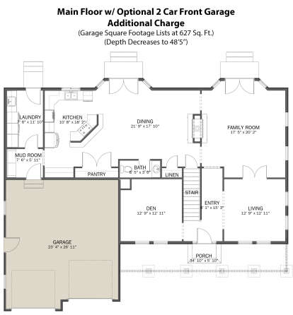 Main Floor w/ Optional 2 Car Front Garage for House Plan #2802-00001