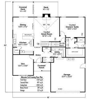 Main Floor w/ 2x4 Framing for House Plan #035-00619