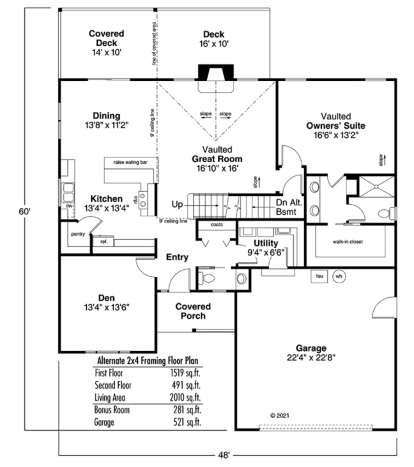 Main Floor w/ 2x4 Framing for House Plan #035-00619
