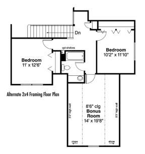 Second Floor w/ 2x4 Framing for House Plan #035-00619