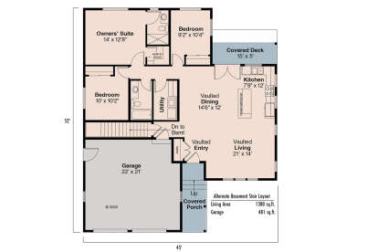 Main Floor w/ Basement Stairs Location for House Plan #035-00637