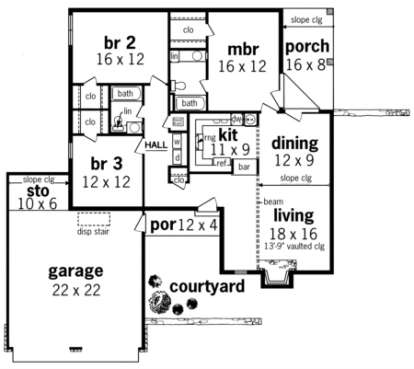 Floorplan 1 for House Plan #048-00060