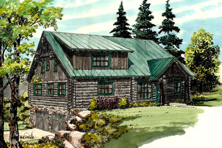 Log House Plan #1907-00001 Elevation Photo
