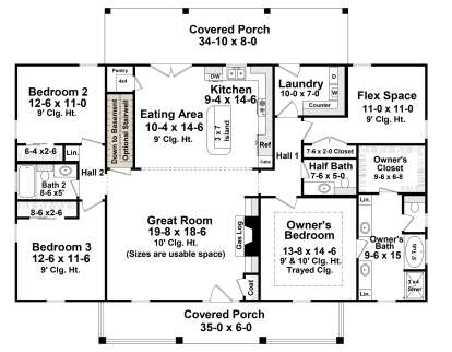 Main Floor w/ Basement Stairs Location for House Plan #348-00237