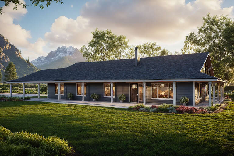 House Plan House Plan #16728 Angled Front Elevation at Dusk