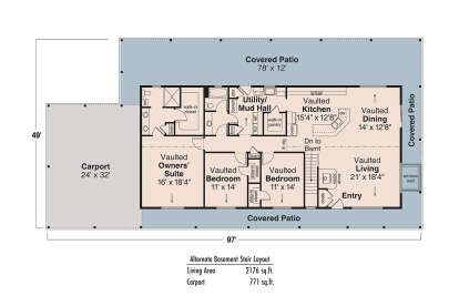 Main Floor w/ Basement Stairs Location for House Plan #035-00671