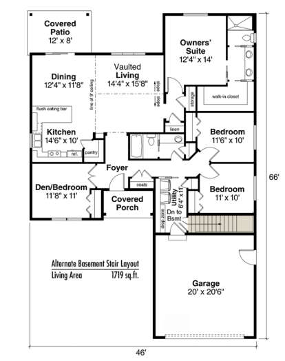 Main Floor w/ Basement Stair Location for House Plan #035-00690