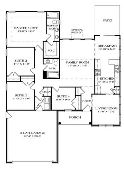 Floorplan 1 for House Plan #3323-00584