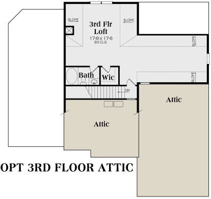 Optional third floor with loft, bath, WIC, and attic storage space. House Plan # 009-00248 Optional Third Floor Floor Plan Drawing by America's Best House Plans, Inc.