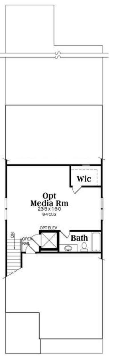 Optional media room level with bath, WIC, and stairs. House Plan # 009-00251 Media Room Floor Plan Drawing by America's Best House Plans, Inc.