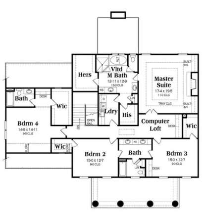 Upper Floor Plan for House Plan #009-00262