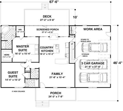 Ranch Plan: 1,500 Square Feet, 2 Bedrooms, 2.5 Bathrooms - 036-00181