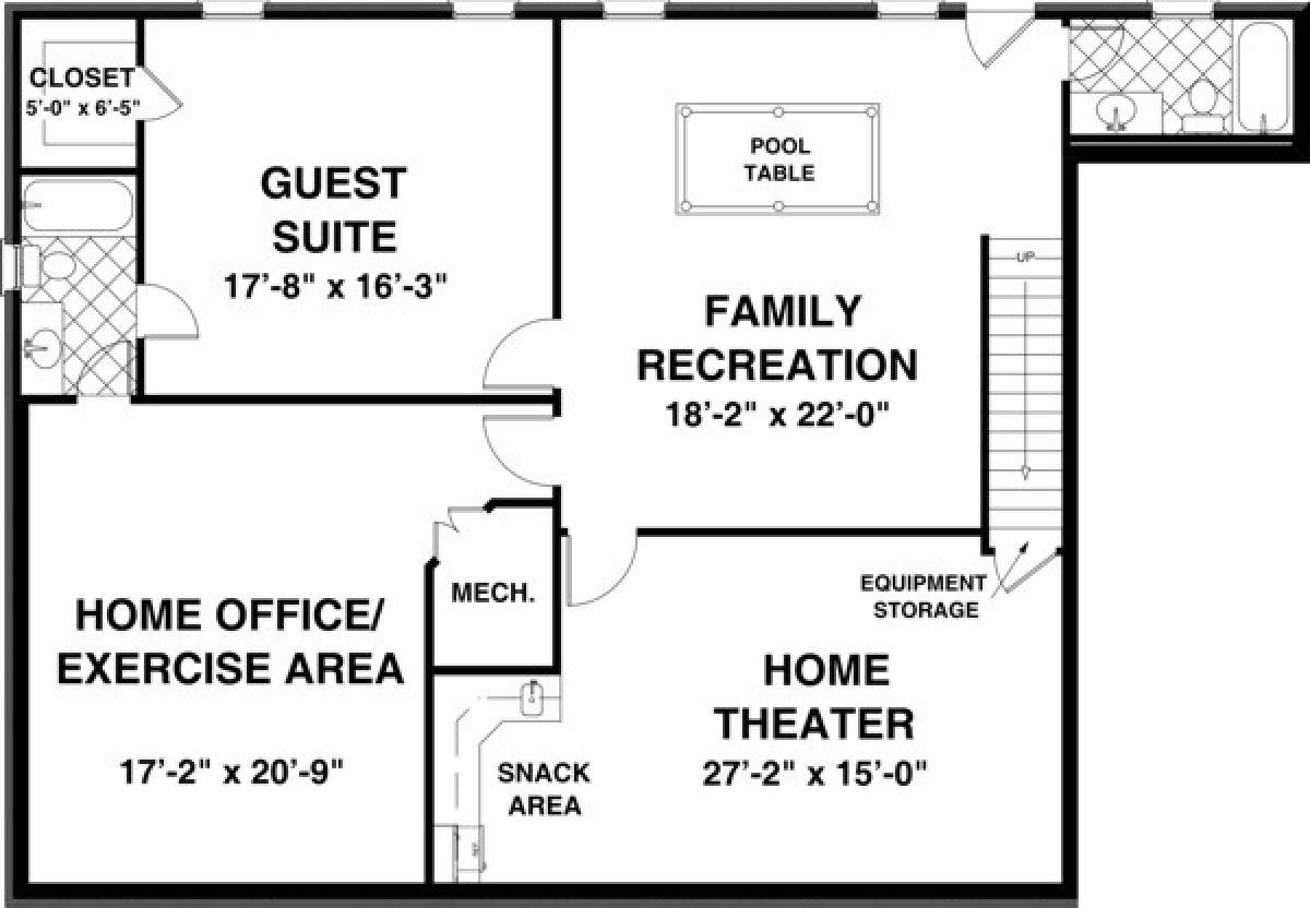 Basement Floor Plan for House Plan #036-00188