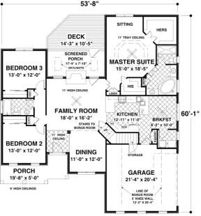 Main Floor Plan for House Plan #036-00202