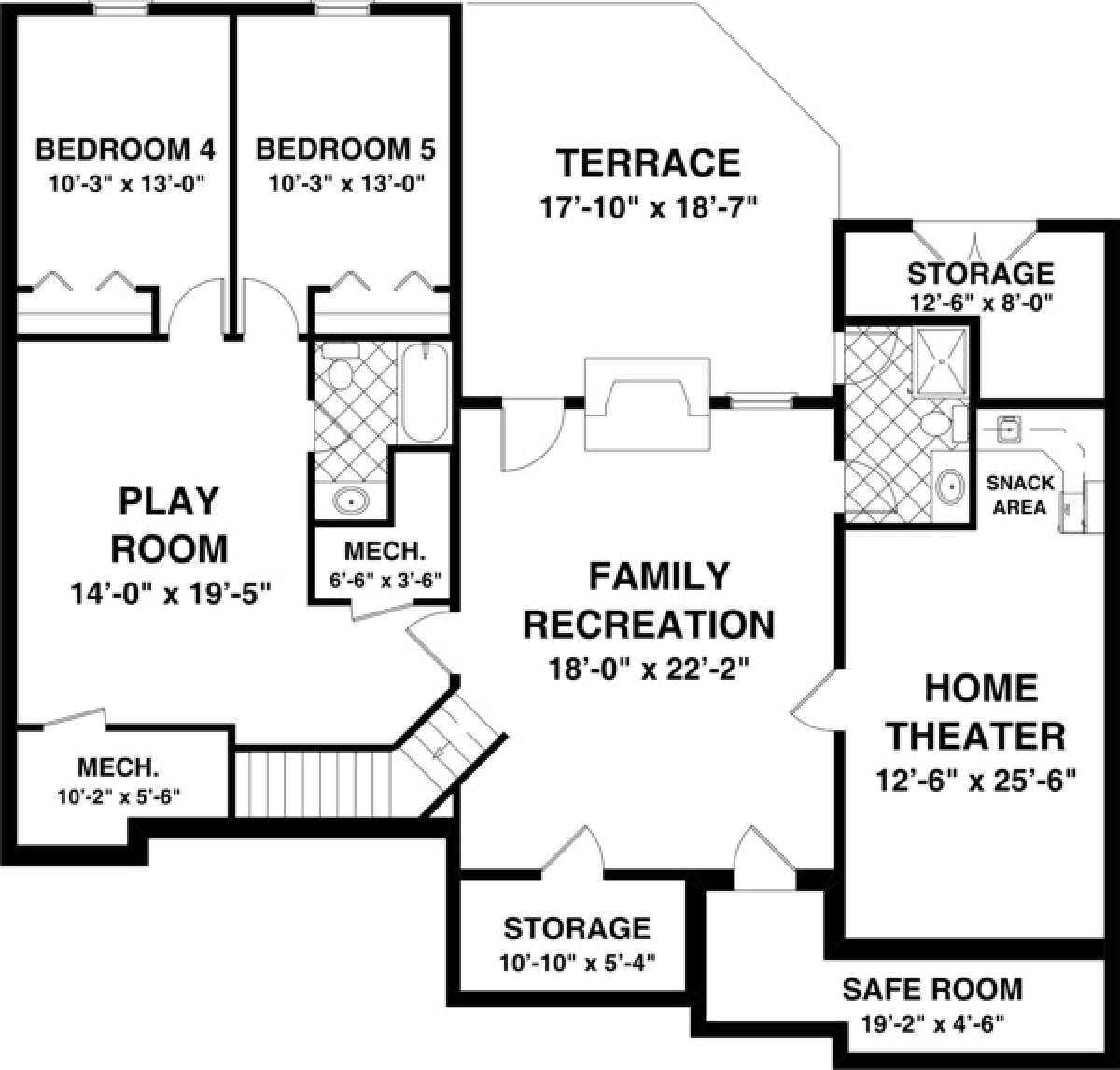 Basement Floor Plan for House Plan #036-00203