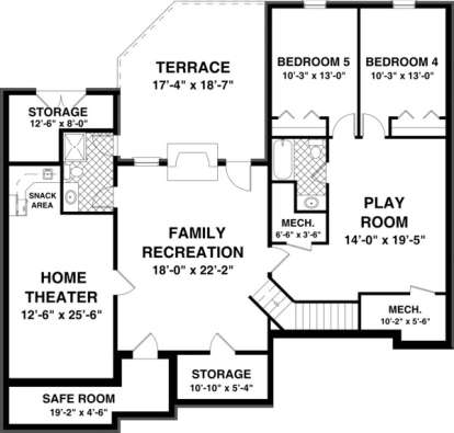Basement Floor Plan  for House Plan #036-00204