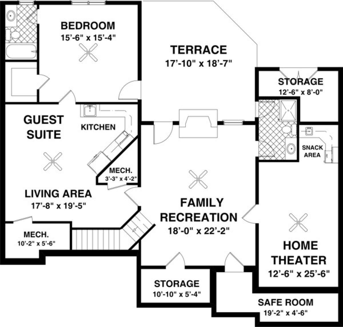 Basement Floor Plan for House Plan #036-00205