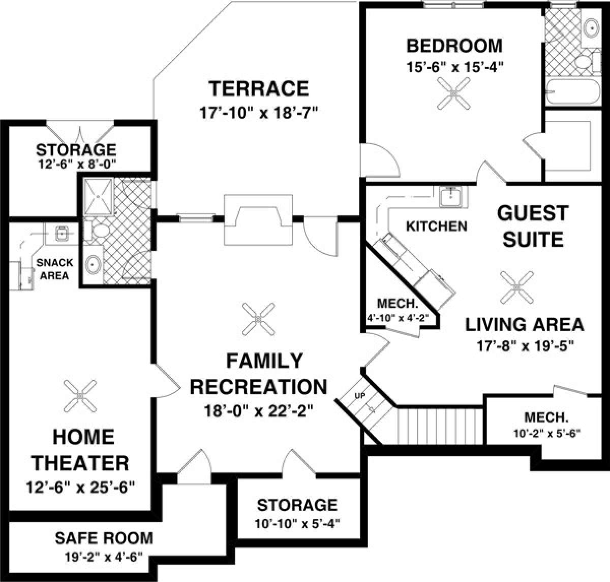 Basement Floor Plan for House Plan #036-00206
